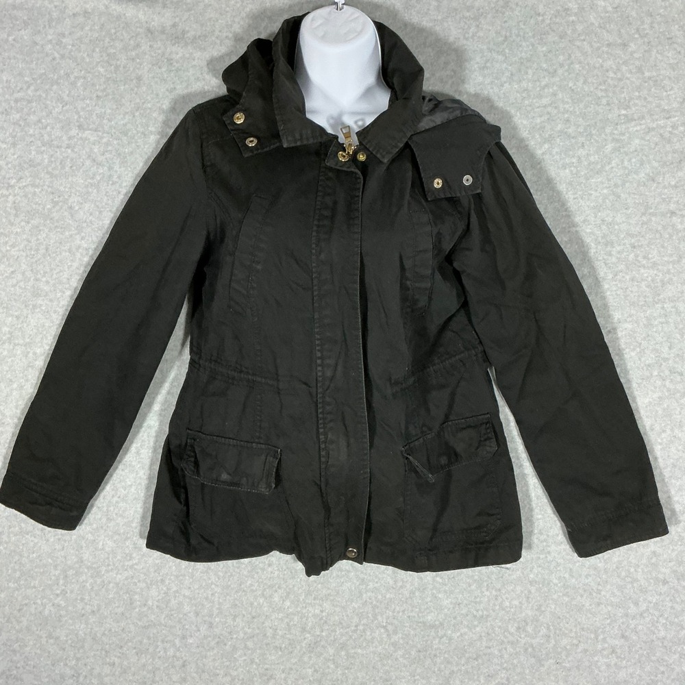 Miss London‎ Black Label Womens Utility Anorak Jacket Black Hooded Size Medium